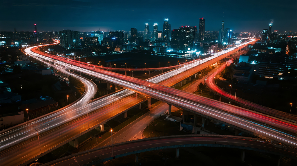 城市立交桥夜景车流智慧交通科技背景图