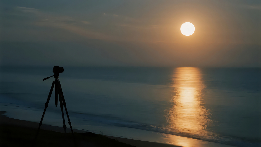 海边日出摄影三脚架宁静唯美风景背景图