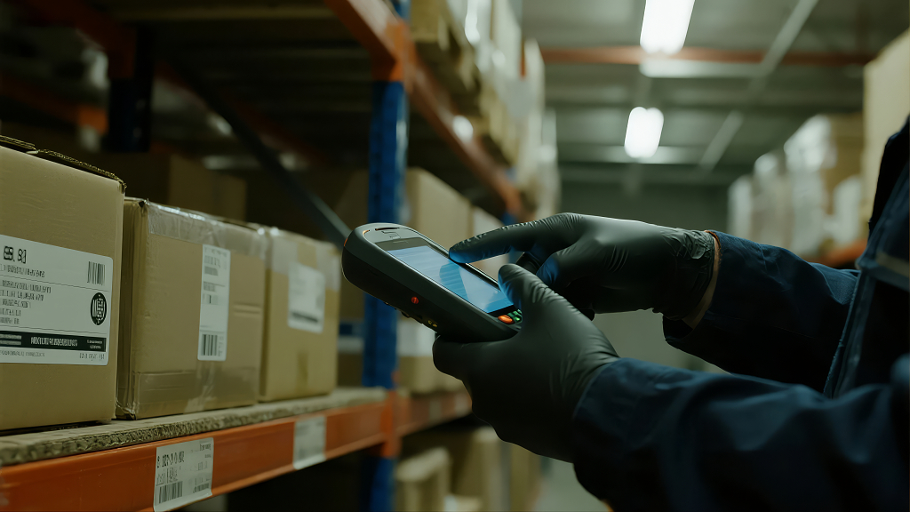 仓库工人扫码盘点库存物流管理背景图