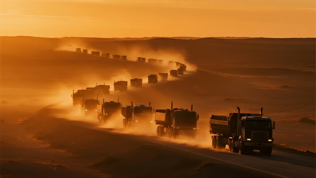 沙漠车队运输越野探险壮丽风光背景