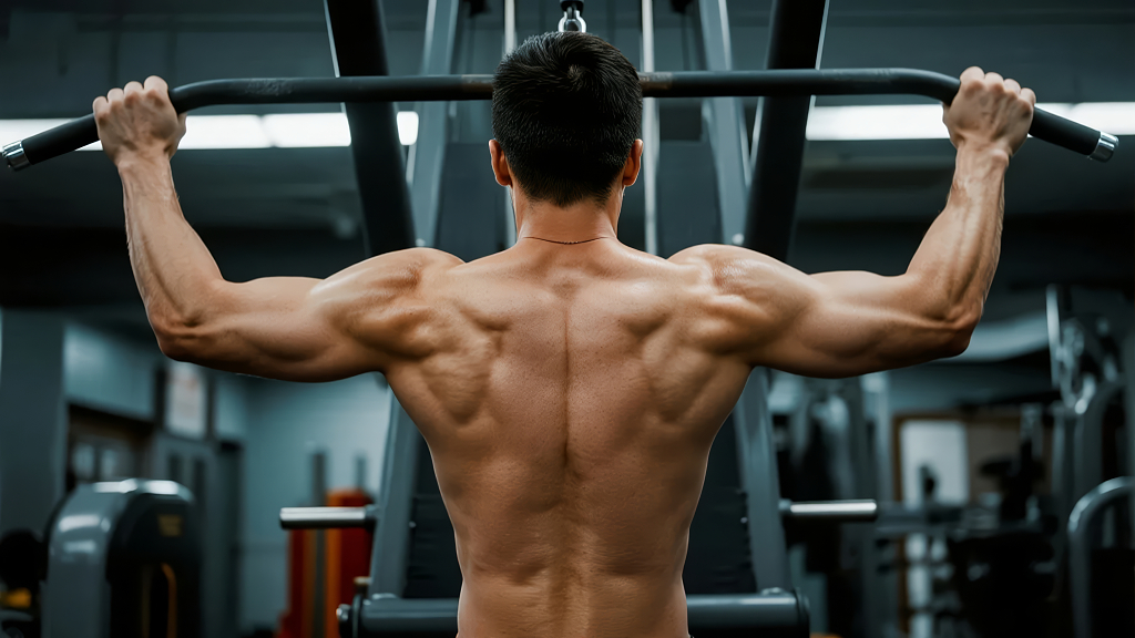 健身房肌肉男力量训练背部塑形背景图