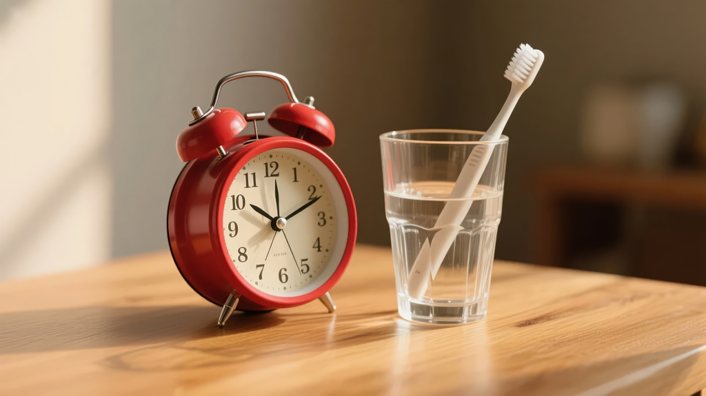 早睡早起闹钟牙刷健康生活习惯背景图