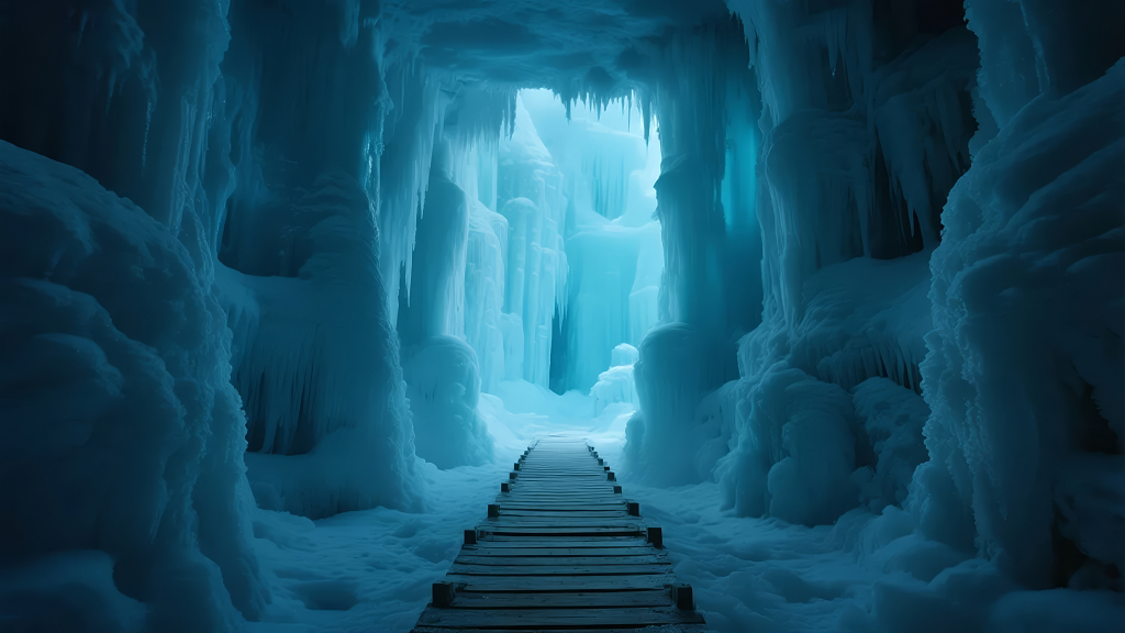 冰洞探险神秘蓝色冰川奇幻自然风光背景
