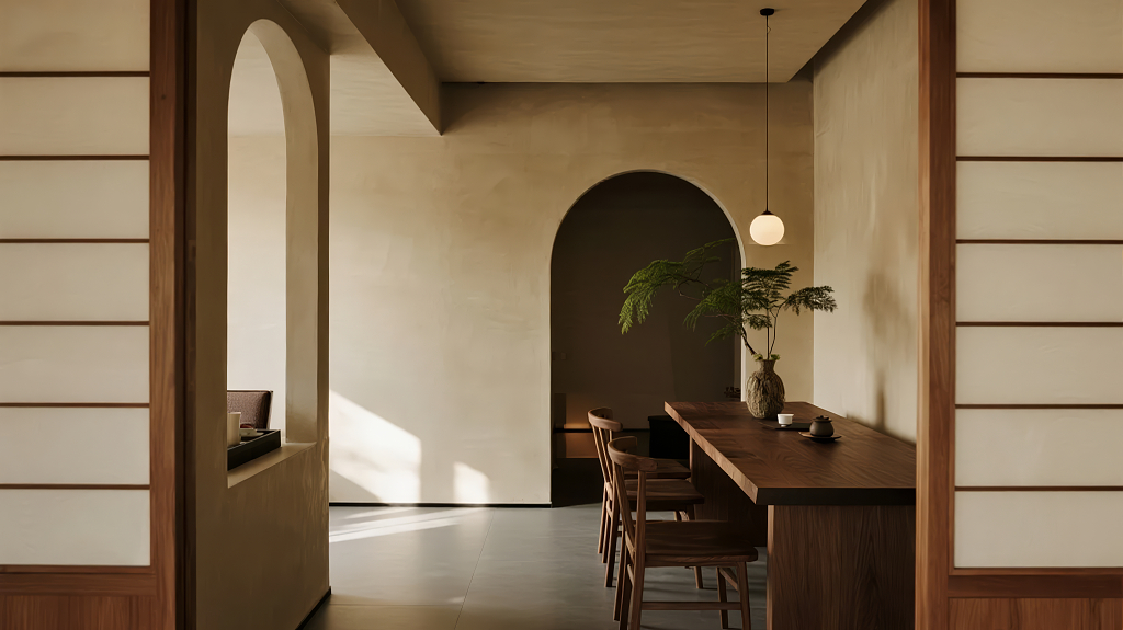 日式禅意茶室室内设计简约生活方式背景