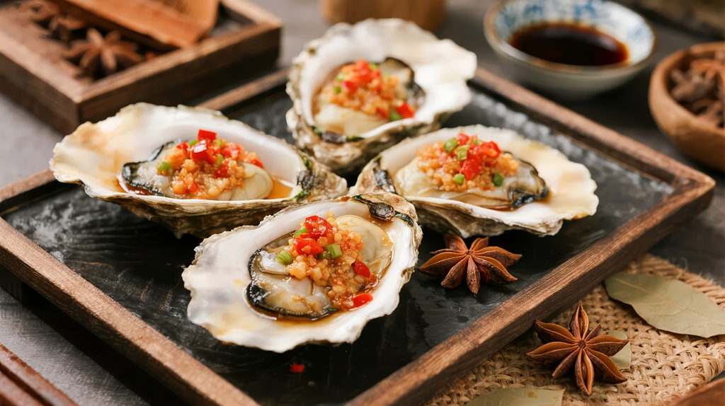 蒜蓉烤生蚝海鲜夜市美食餐饮背景图
