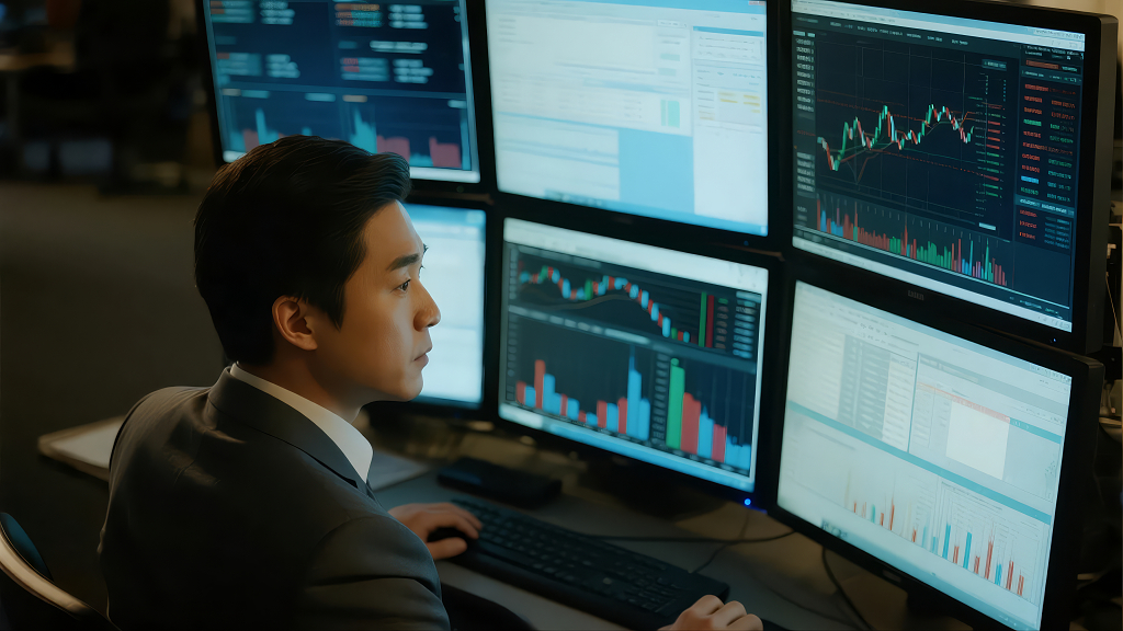 金融交易员数据分析股票市场科技背景图