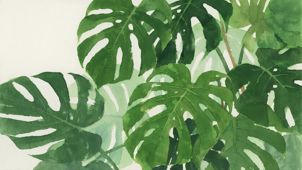 龟背竹绿植叶子清新自然简约背景图