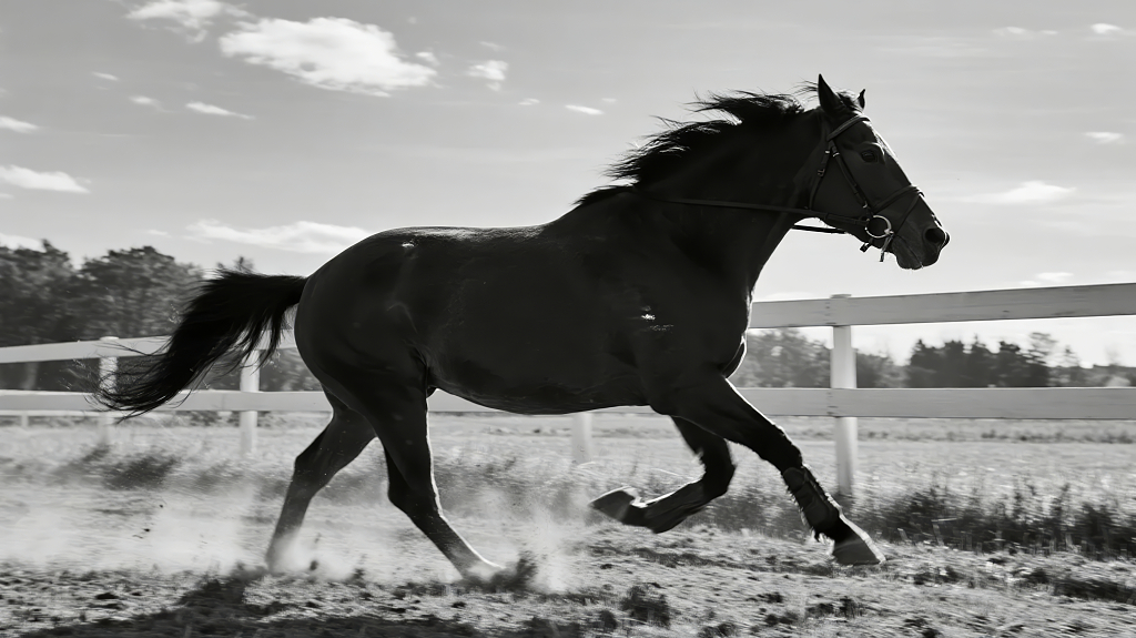 黑马奔跑力量速度自由黑白摄影背景图