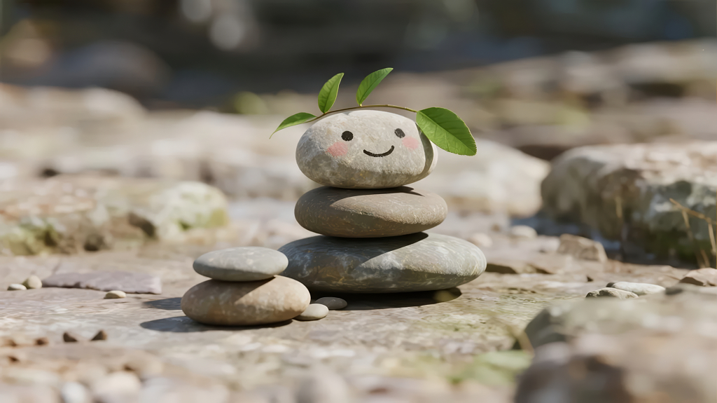 石头平衡禅意微笑治愈系可爱背景图