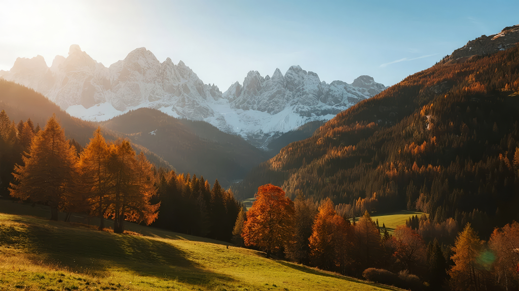 阿尔卑斯山秋色壮丽唯美自然风光背景