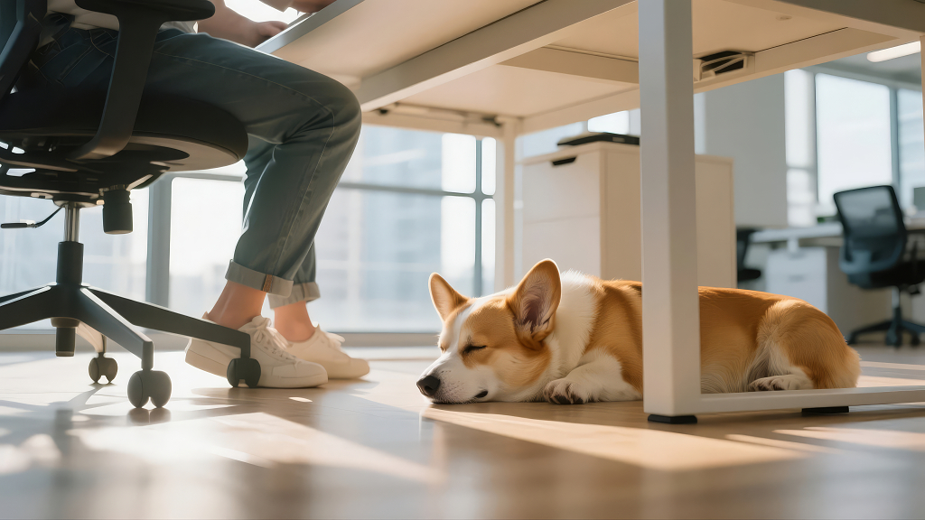 宠物友好办公室柯基陪伴治愈温馨生活场景