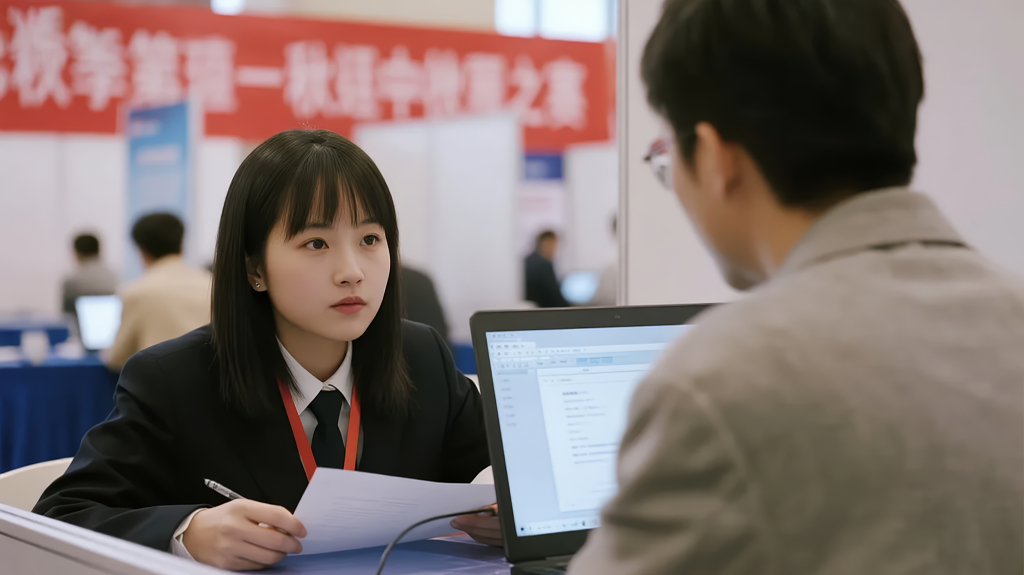 秋季校招会大学生求职面试场景背景图