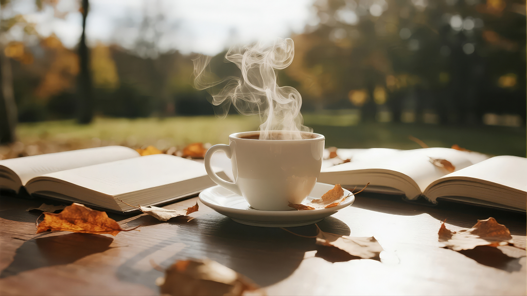 秋日午后书桌咖啡阅读休闲慢生活背景