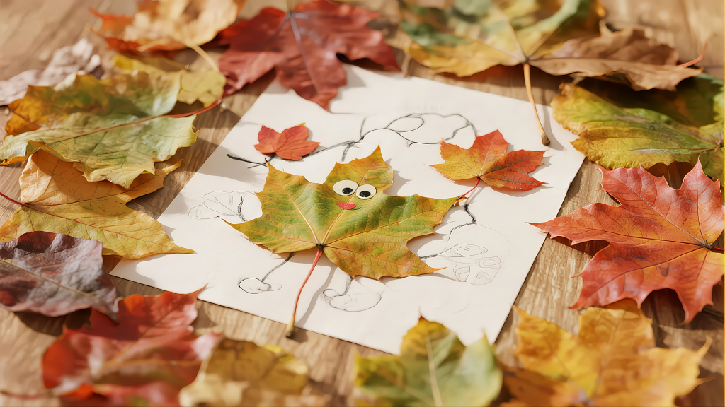 秋季落叶手绘涂鸦创意生活静物背景图