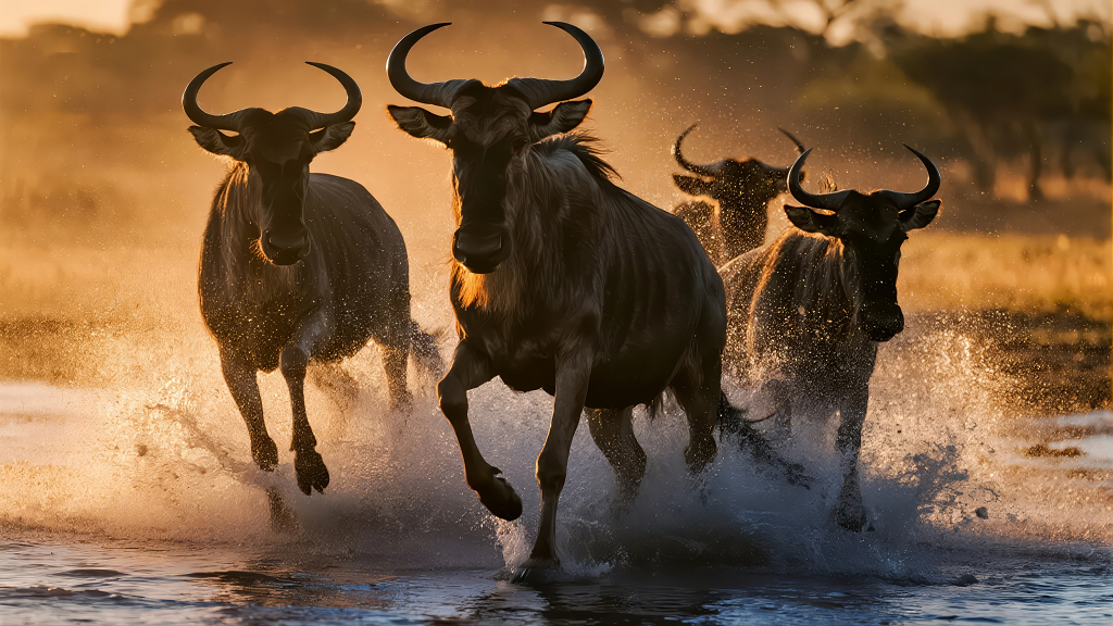 非洲水牛奔跑迁徙野生动物力量背景图
