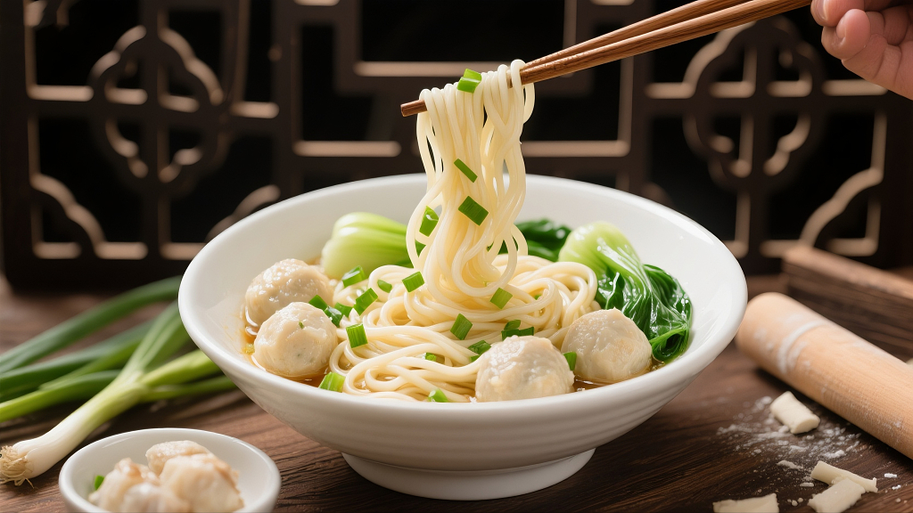 鱼丸面桌子上一鱼丸面美食美味菜单图片美食美味