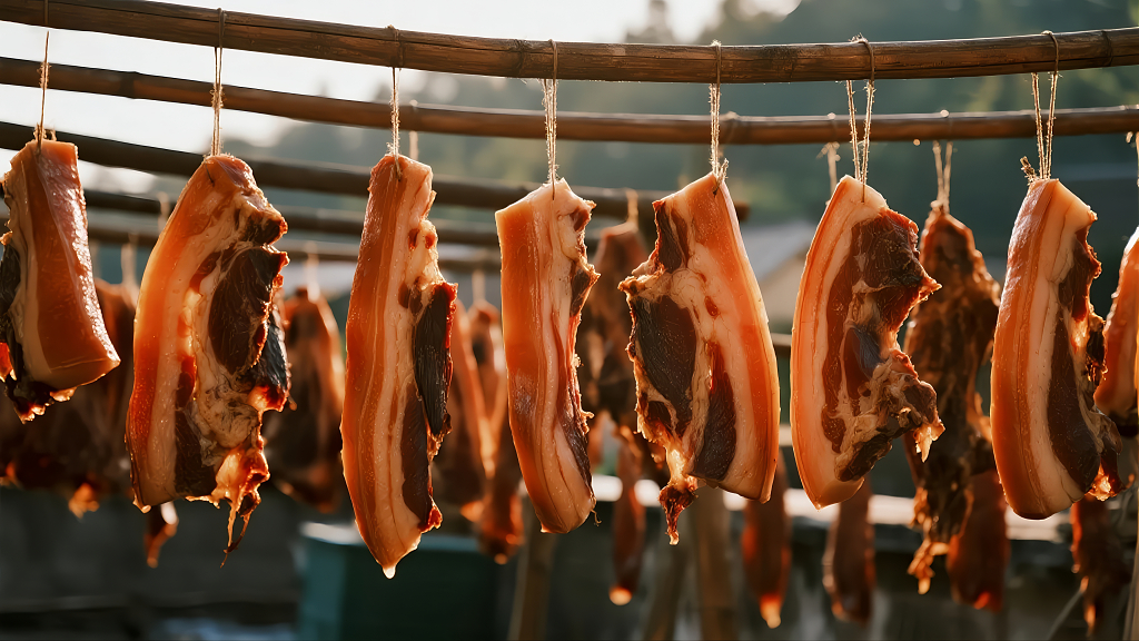晾晒腊肉香肠传统美食年货背景图