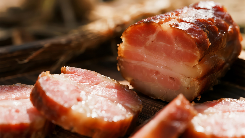 腊肉切片传统美食烹饪食材背景图