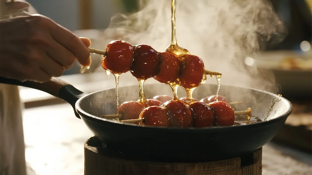 冰糖葫芦制作传统小吃美食背景图