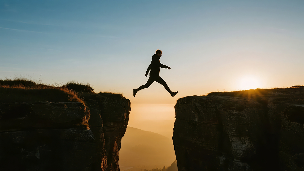 跨越悬崖挑战极限成功励志背景图