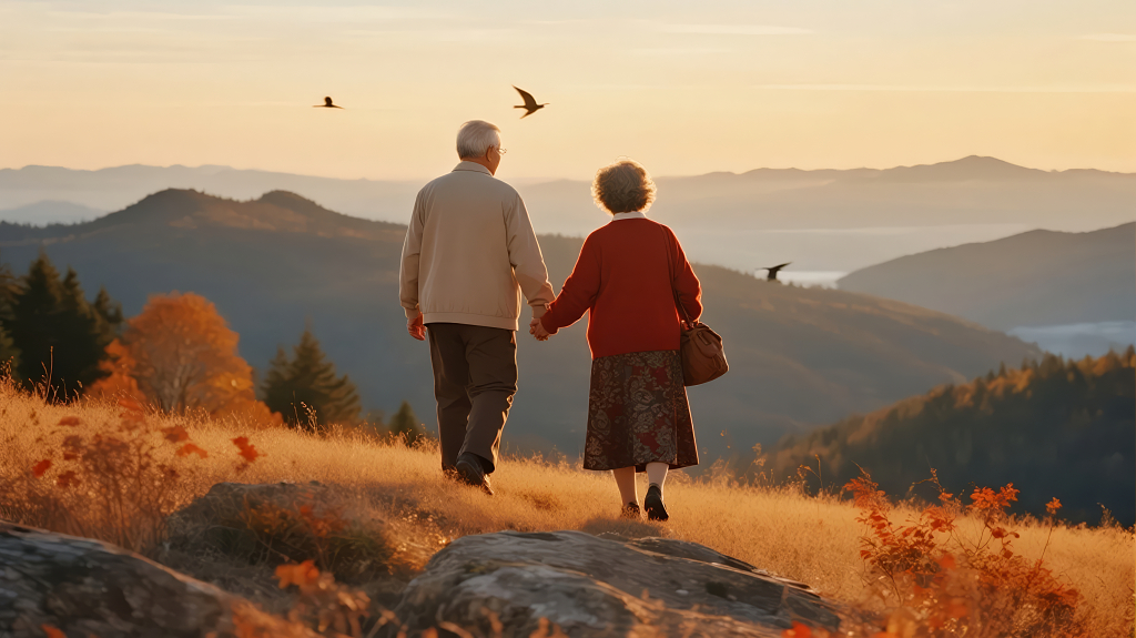 重阳节老夫妇携手背影浪漫爱情背景图