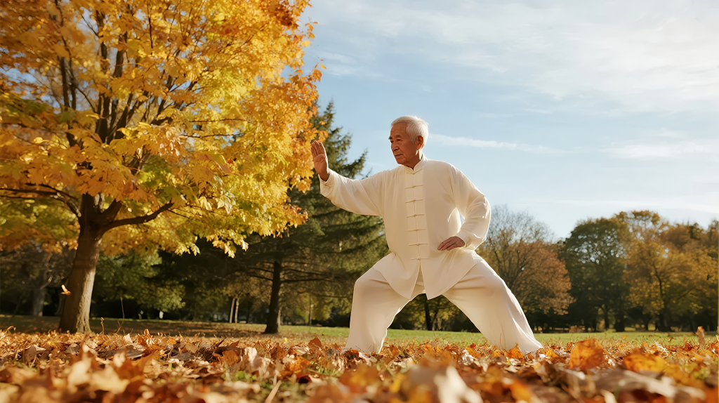老年人公园晨练太极拳健康养老背景