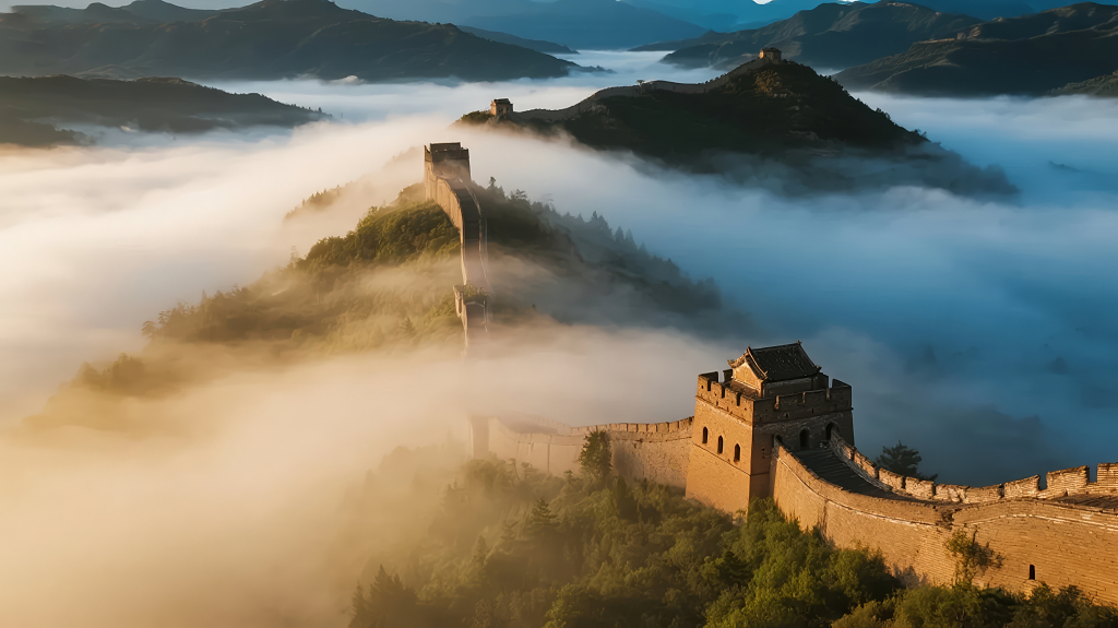 云海长城仙境般的壮丽风建筑背景