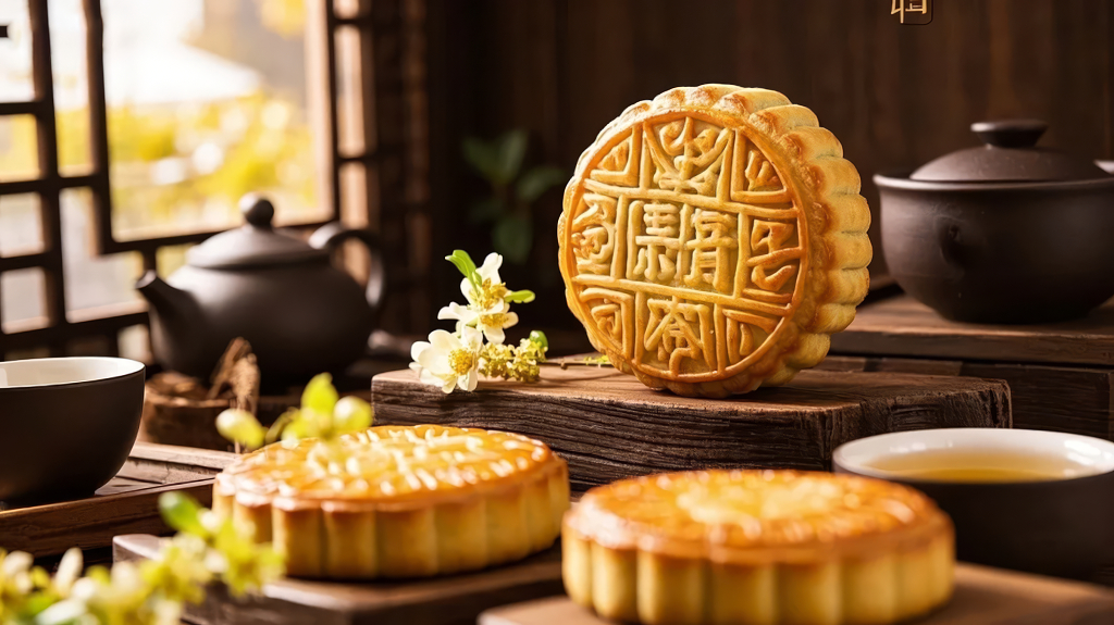 中秋节月饼茶点团圆的传统美食文化背景