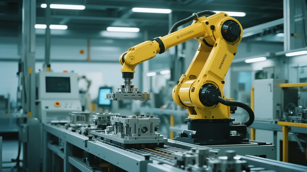 机械臂自动化生产线的工业4.0科技背景图