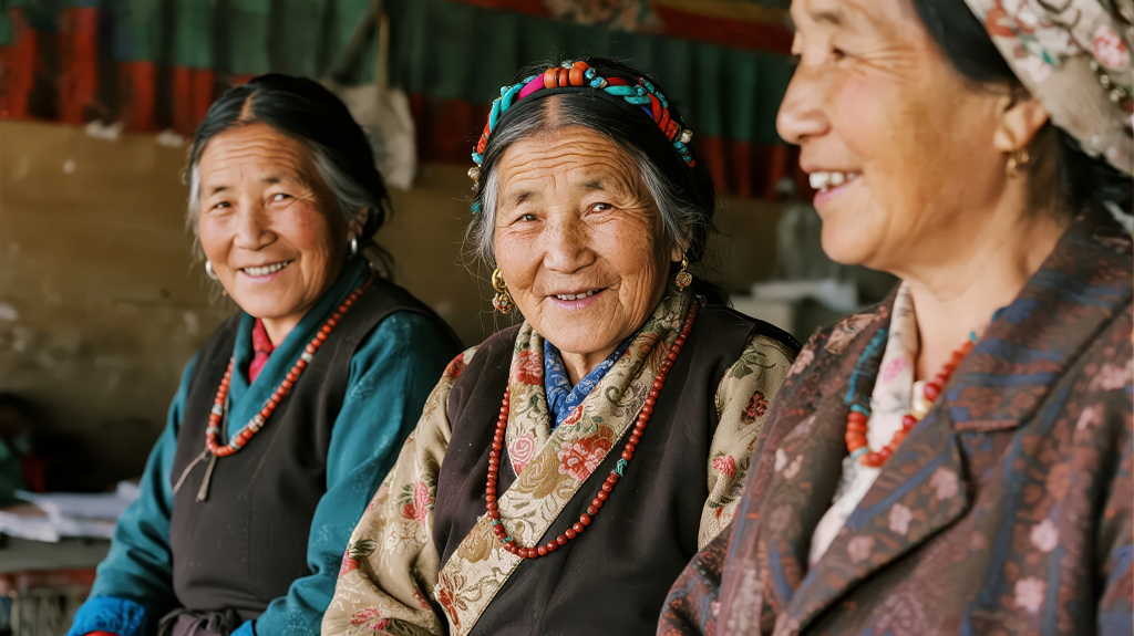 藏族老奶奶淳朴微笑的幸福生活人像背景