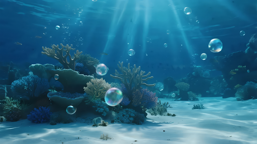海底世界珊瑚气泡的唯美治愈水下背景