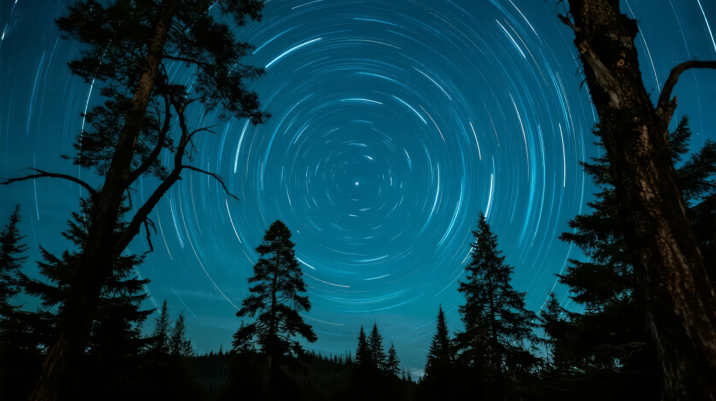 森林星轨延时摄影的唯美浪漫夜空背景图