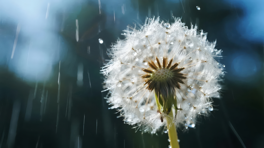 雨中蒲公英坚强生命力的唯美自然背景图