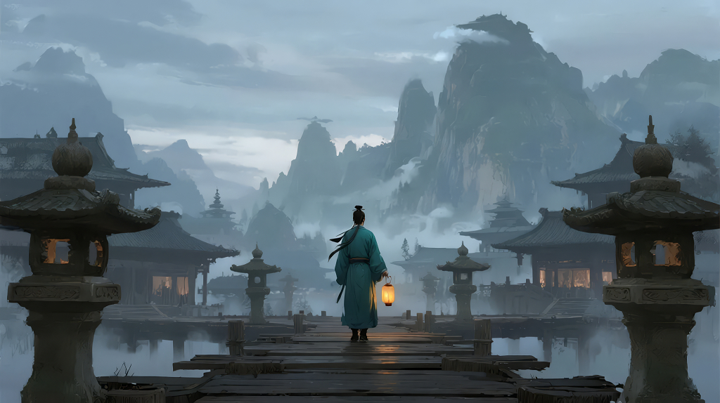 侠客孤身行江湖的风仙侠背景图