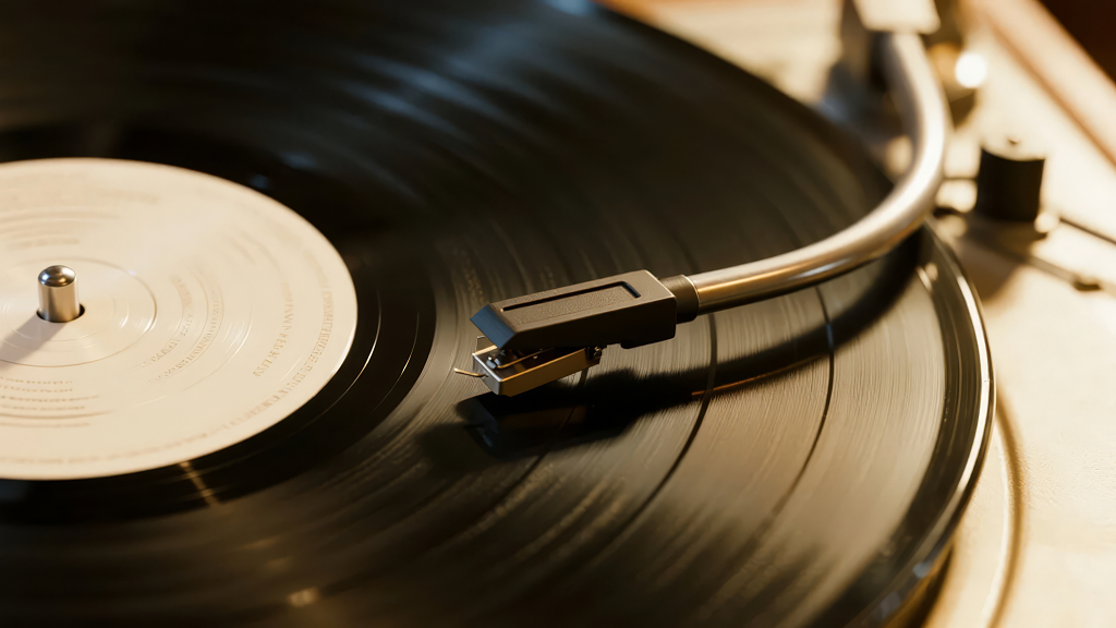 黑胶唱片机播放音乐的复古怀旧背景图