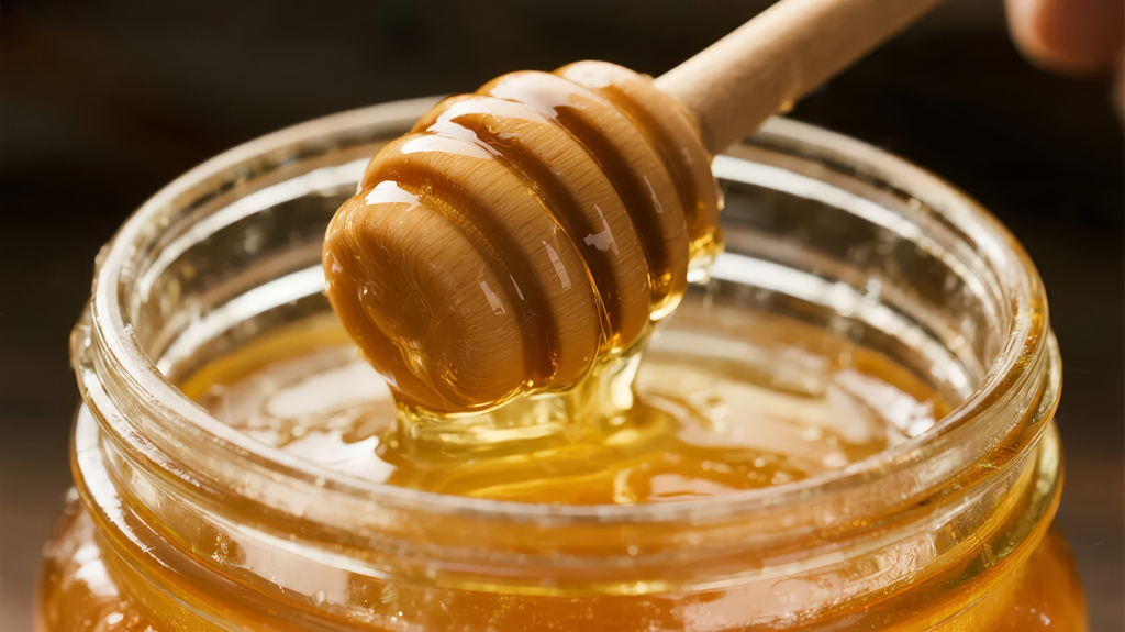 蜂蜜搅拌棒香甜营养的健康食品静物背景