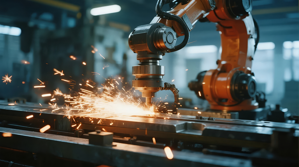 工业机器人焊接火花的智能制造科技背景