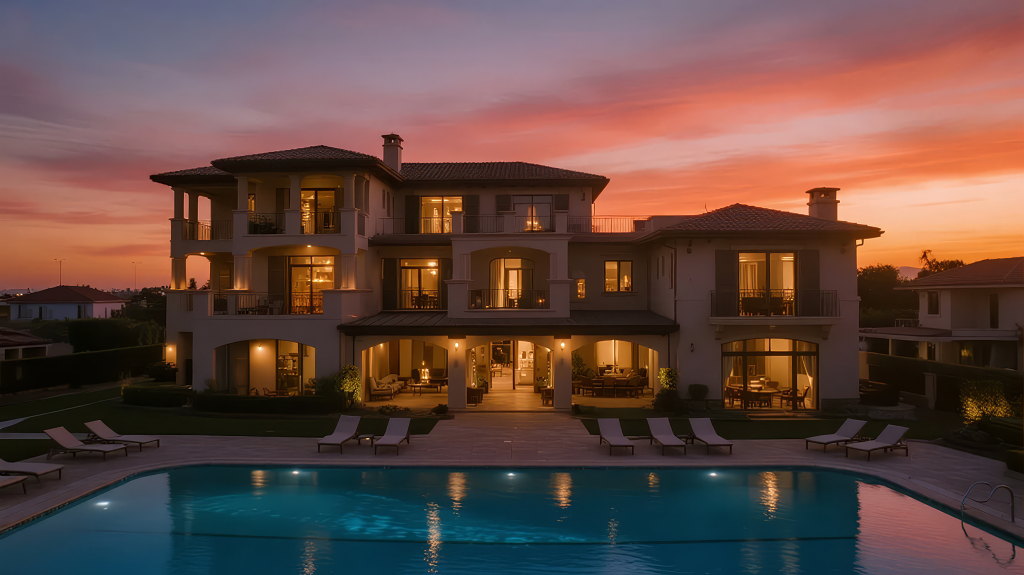 豪华别墅游泳池的现代奢华生活方式背景