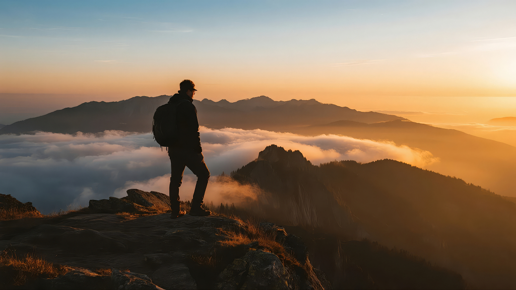 登山者在云海之巅的探索与挑战励志背景