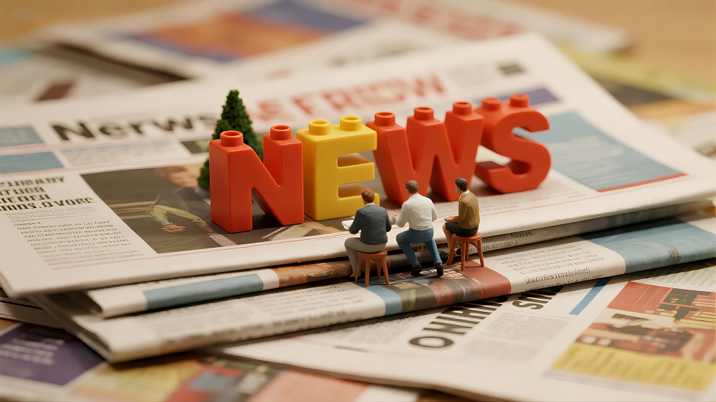 微缩人物读报的新闻资讯创意概念背景