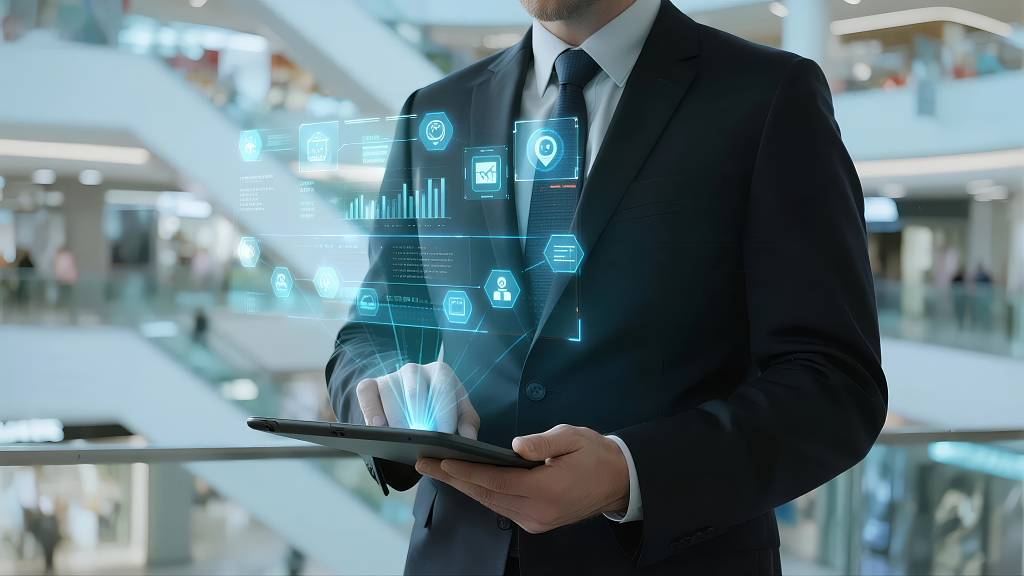 商务人士使用平板电脑的现代科技背景
