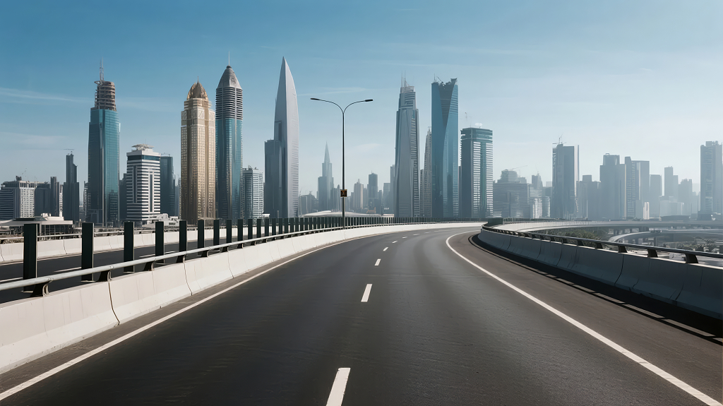 通往未来城市的公路与发展概念背景图