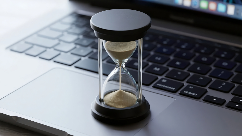 沙漏笔记本电脑时间管理办公背景图