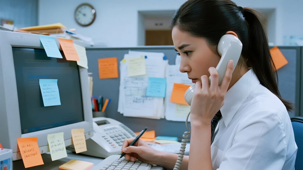 职业女性办公室电话便利贴繁忙工作背景