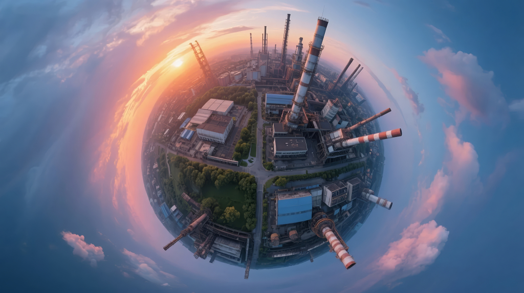 工业污染与地球环境的全景创意背景图