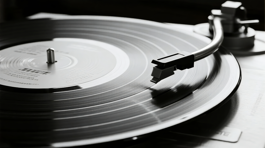 黑胶唱片机播放音乐的复古怀旧背景图