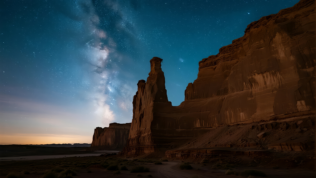 美国纪念碑谷银河星空的壮丽夜景背景