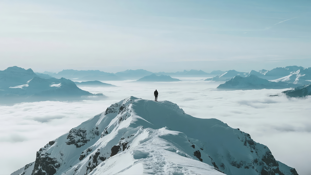登山者雪山之巅云海的探索与挑战背景