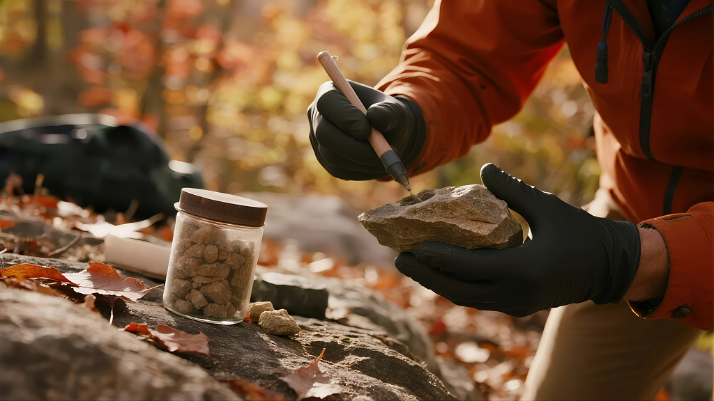 考古学家记录化石的历史研究工作场景