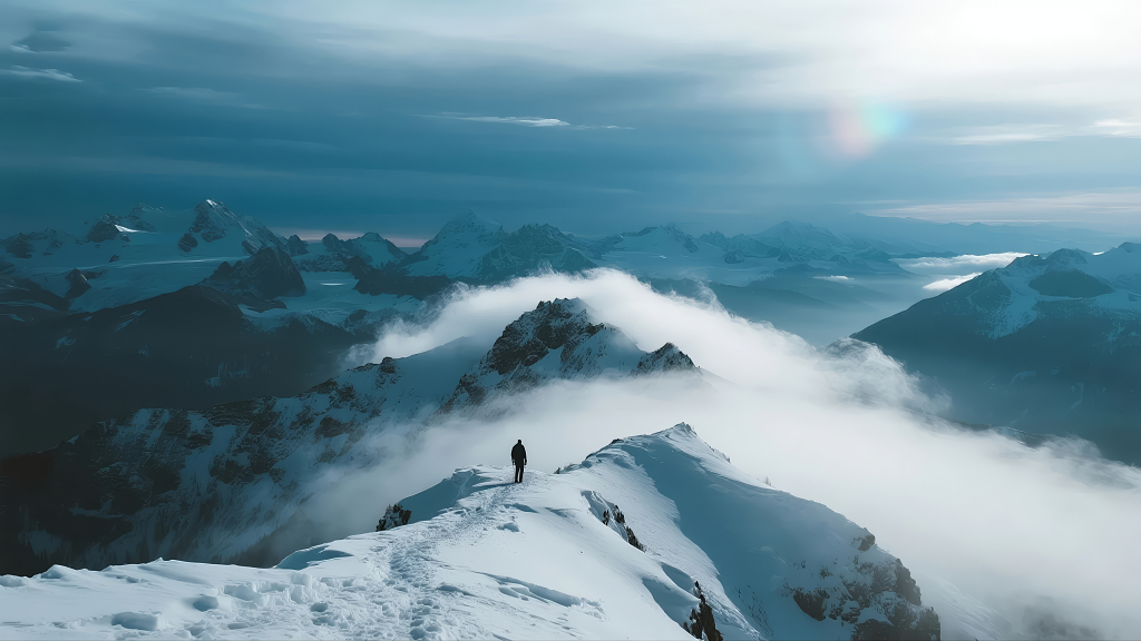 登山者雪山之巅云海的探索与挑战背景